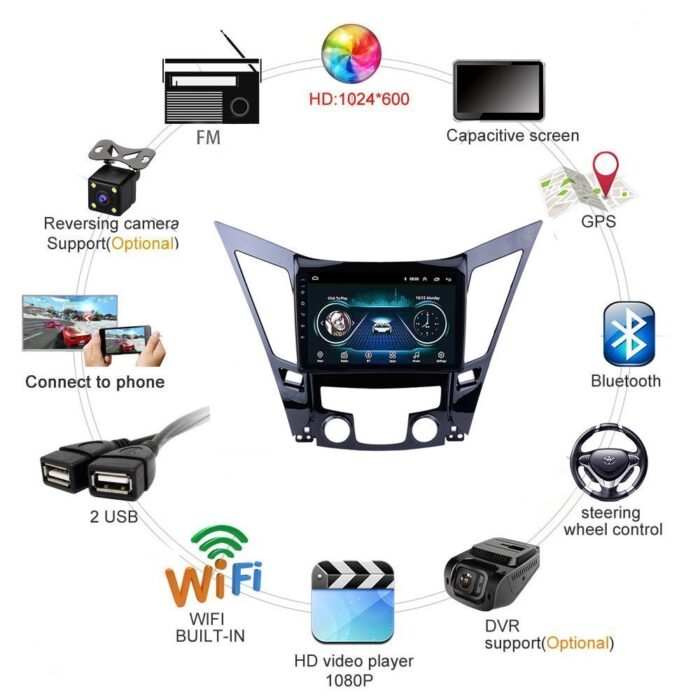 AuCAR Android Car DVD Player for Hyundai Sonata 2008-2015 Car GPS Multimedia system HD Bluetooth Radio WIFI 4G AUX touch screen 2 din - Image 7