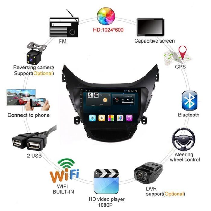AuCAR Android Car DVD Player for Hyundai Elantra 2010-2013 Car GPS Multimedia system HD Bluetooth Radio WIFI 4G AUX touch screen - Image 8