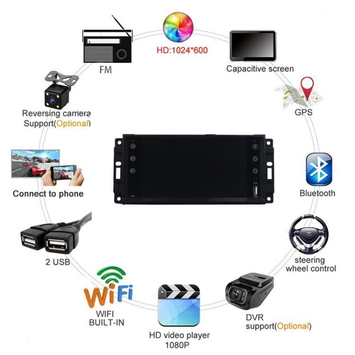 AuCAR Android Car DVD Player for Jeep Chrysler 300C Jeep Wrangler Dodge Journey Car GPS Multimedia system HD Bluetooth Radio WIFI 4G AUX touch screen - Image 8