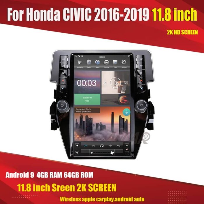 Aucar Tesla Style Android 9 for Honda CIVIC 2016-2019 Multimidia car radio Gps navigation 1 din autoradio stereo player - Image 2
