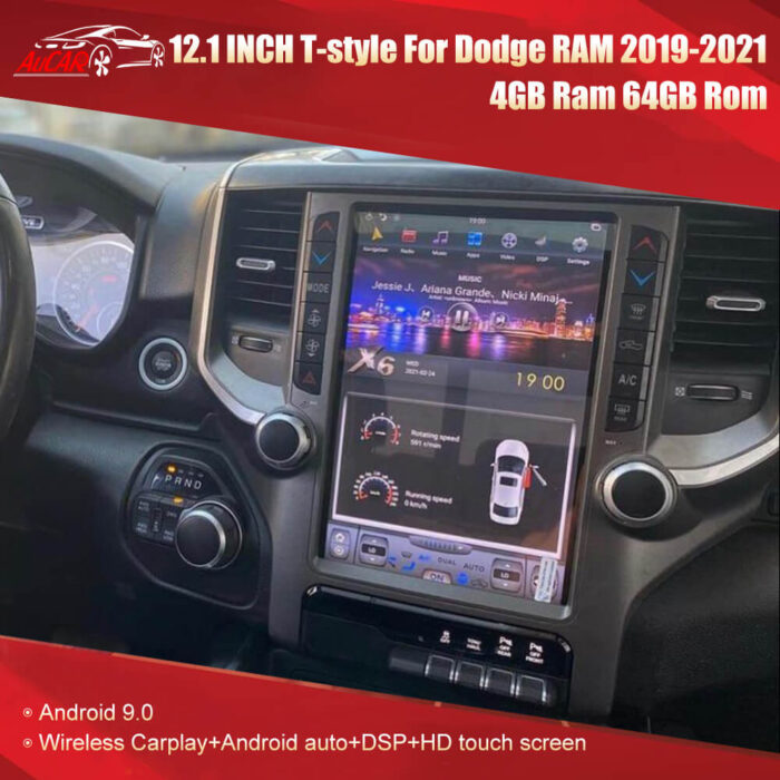 AuCar Android T-Style Car Video for Dodge RAM 2018 2019 2020 2021 Radio Car Auto Tesla Vertical Screen Multimedia Video Player GPS Navi CarPlay GPS Stereo Autoradio - Image 2
