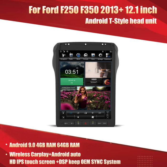 AuCar Tesla Android 9 12.1 Car Radio GPS Navigation Android head unit for Ford F250 F350 2013+ Car Multimedia Stereo Player Car Video - Image 4