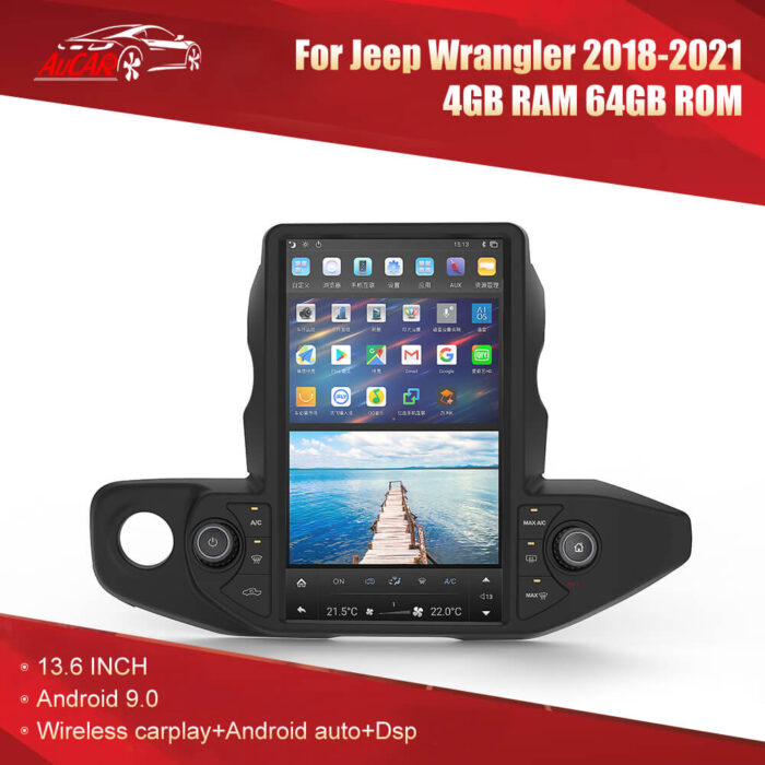 AuCar Tesla Android 9 13.6 inch Car Radio GPS Navigation Android head unit for Jeep Wrangler/gladiator 2018-2021 Car Multimedia Stereo Player Car Video - Image 9