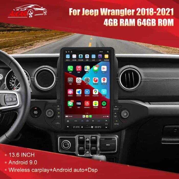 AuCar Tesla Android 9 13.6 inch Car Radio GPS Navigation Android head unit for Jeep Wrangler/gladiator 2018-2021 Car Multimedia Stereo Player Car Video - Image 2